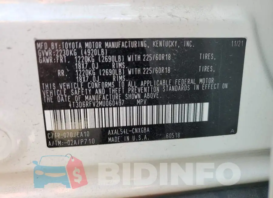 4T3D6RFV2MU060497 Photo# 14