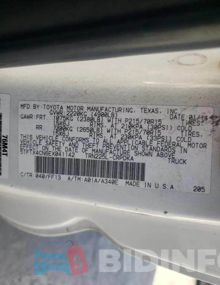 5TFTX4CN6EX041142 Photo# 10