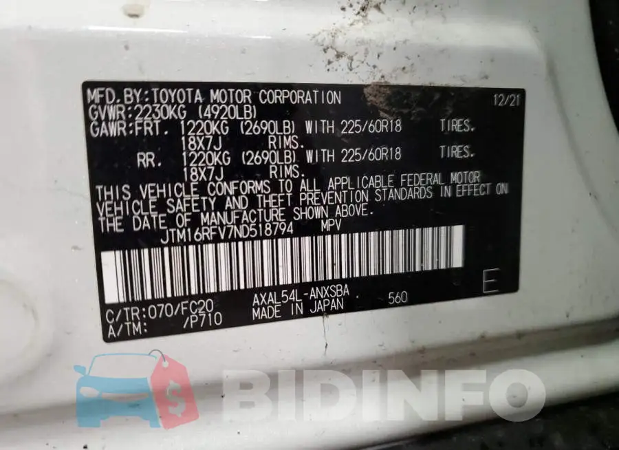 JTM16RFV7ND518794 Photo# 13