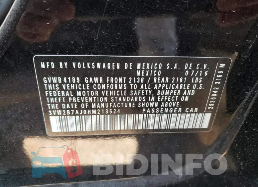 3VW2B7AJ0HM213524 Photo# 12