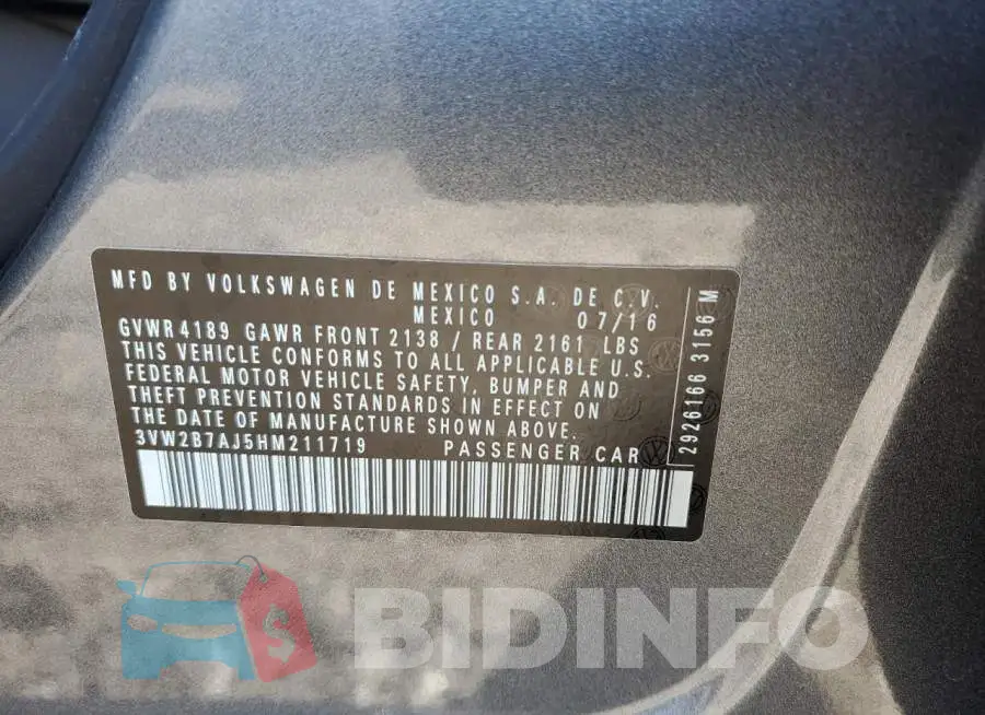 3VW2B7AJ5HM211719 Photo# 12