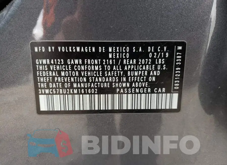 3VWC57BU2KM161602 Photo# 12