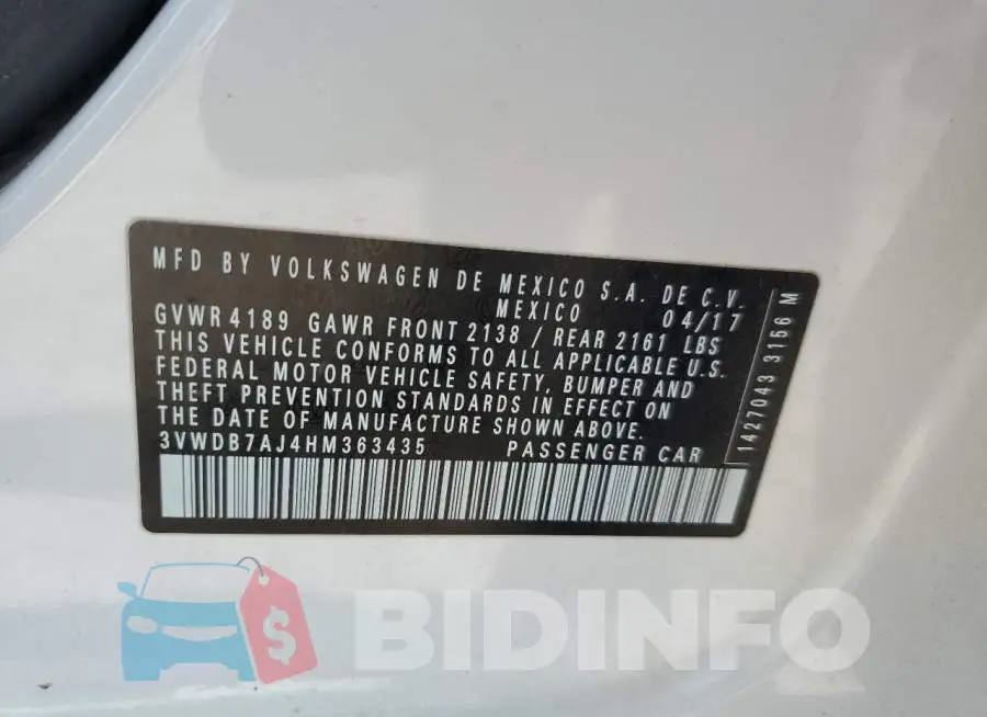 3VWDB7AJ4HM363435 Photo# 12