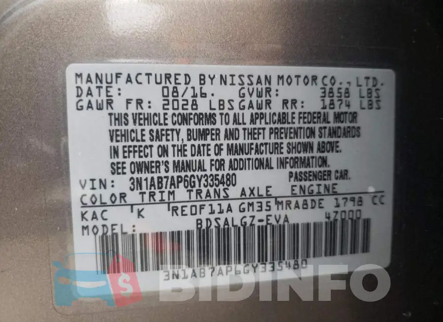 3N1AB7AP6GY335480 Photo# 12