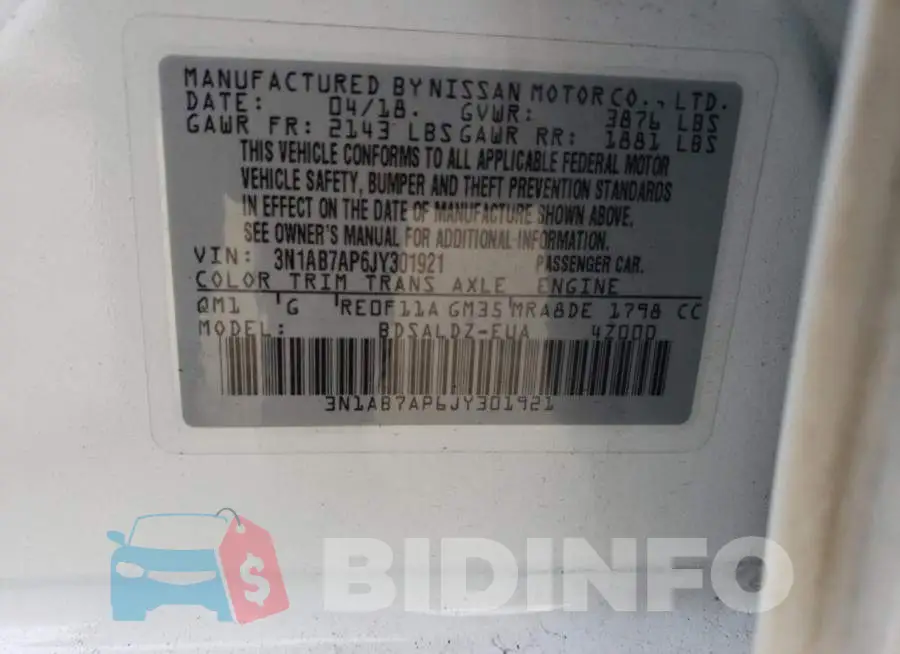 3N1AB7AP6JY301921 Photo# 12