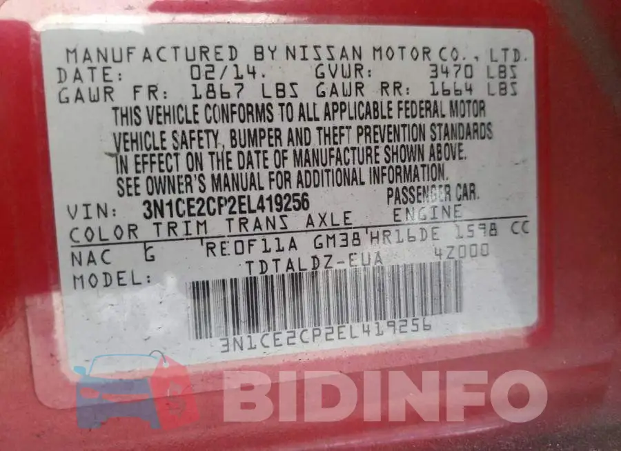 3N1CE2CP2EL419256 Photo# 13
