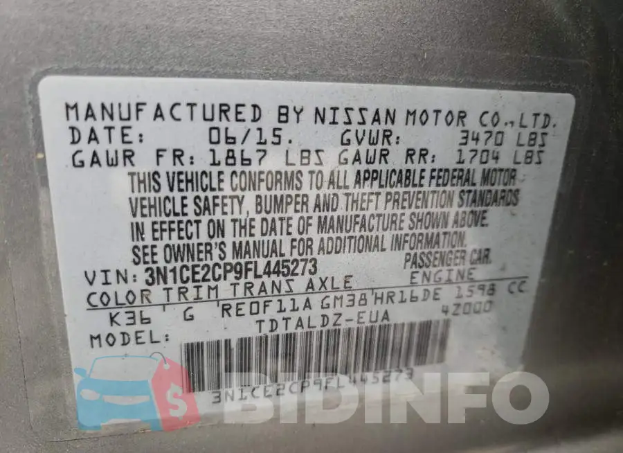 3N1CE2CP9FL445273 Photo# 13