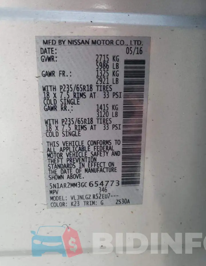 5N1AR2MM3GC654773 Photo# 13