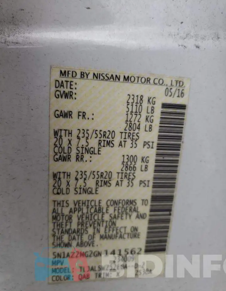 5N1AZ2MG2GN141562 Photo# 12