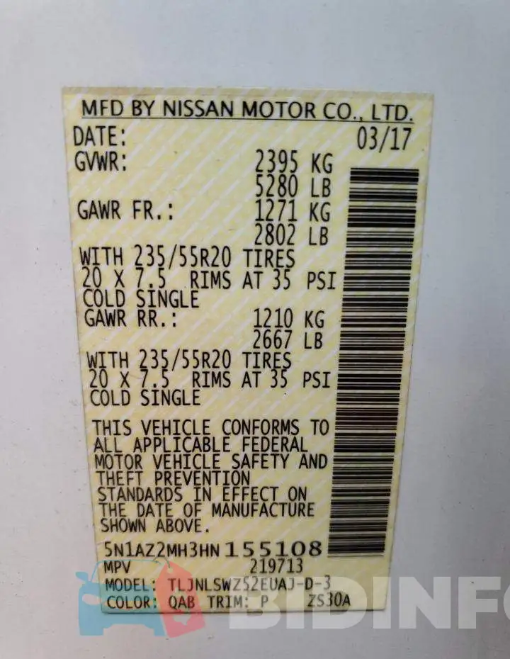 5N1AZ2MH3HN155108 Photo# 13