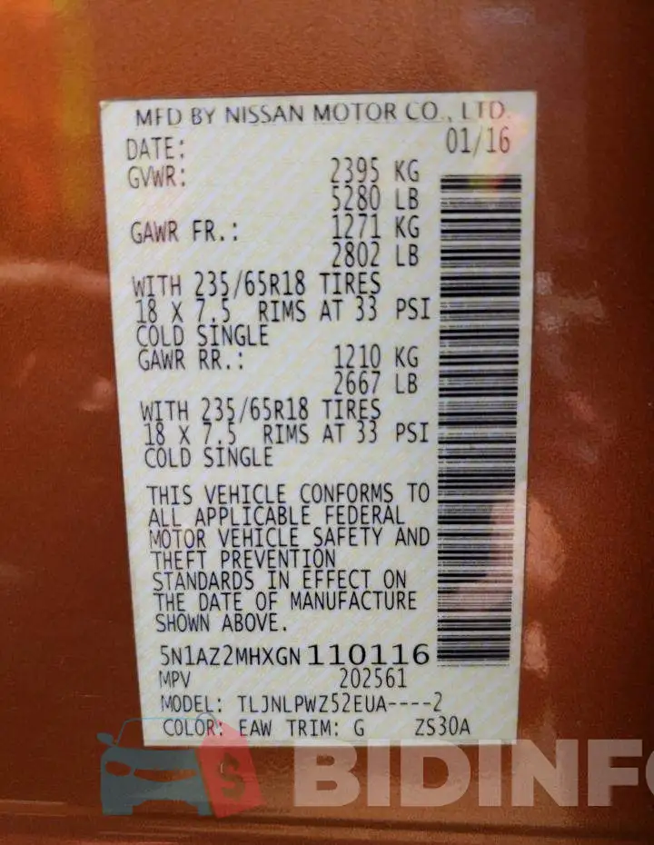 5N1AZ2MHXGN110116 Photo# 14