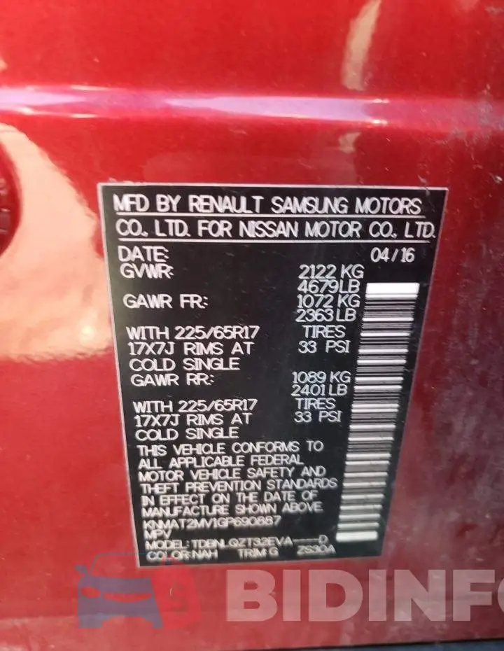 KNMAT2MV1GP690887 Photo# 12