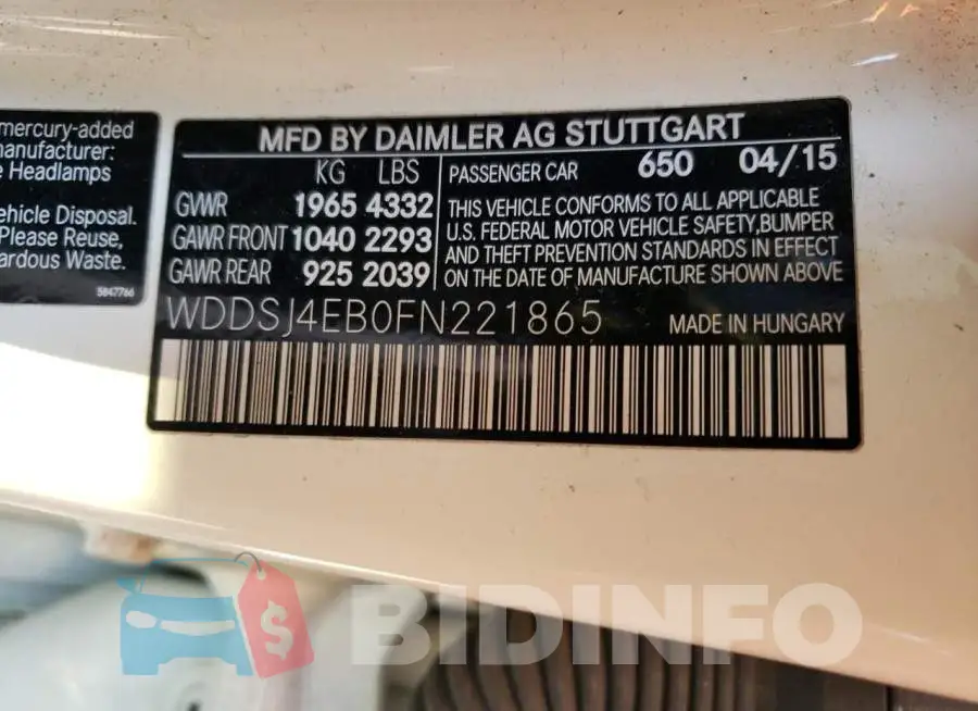 WDDSJ4EB0FN221865 Photo# 12