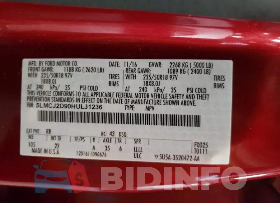 5LMCJ2D90HUL31236 Photo# 10