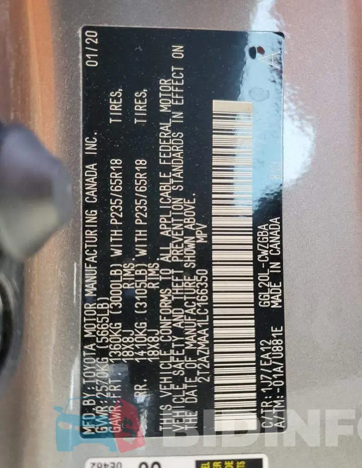 2T2AZMAA1LC166350 Photo# 13