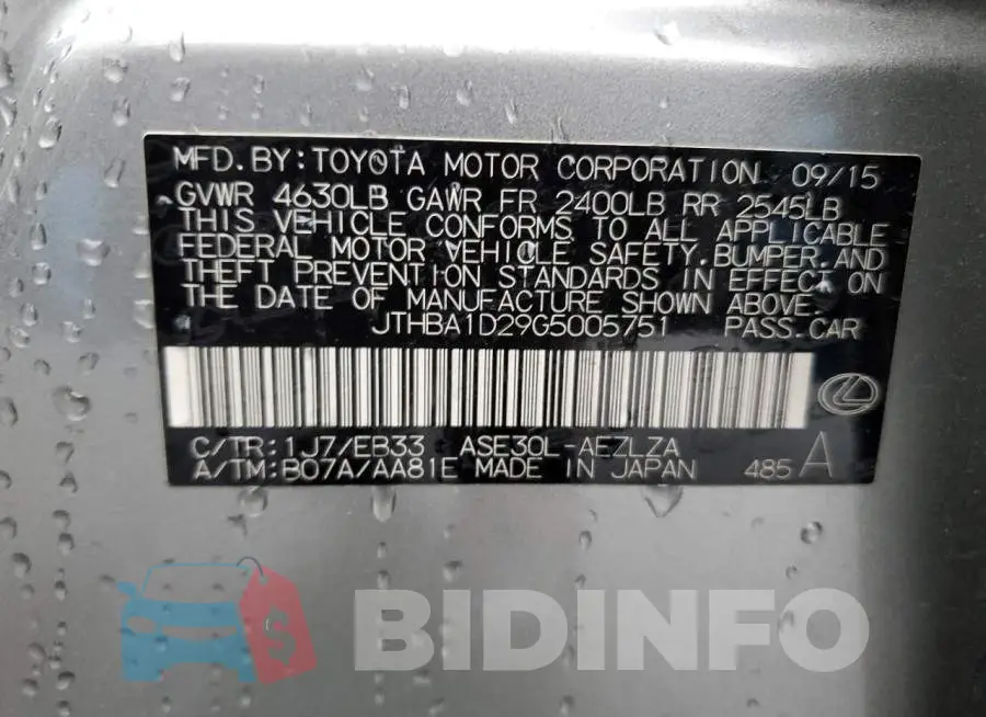 JTHBA1D29G5005751 Photo# 13