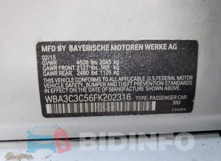 WBA3C3C56FK202316 Photo# 12