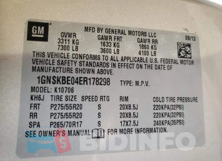 1GNSKBE04ER178298 Photo# 14