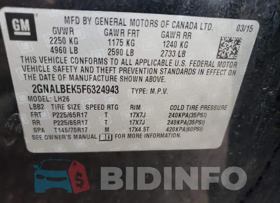 2GNALBEK5F6324943 Photo# 13