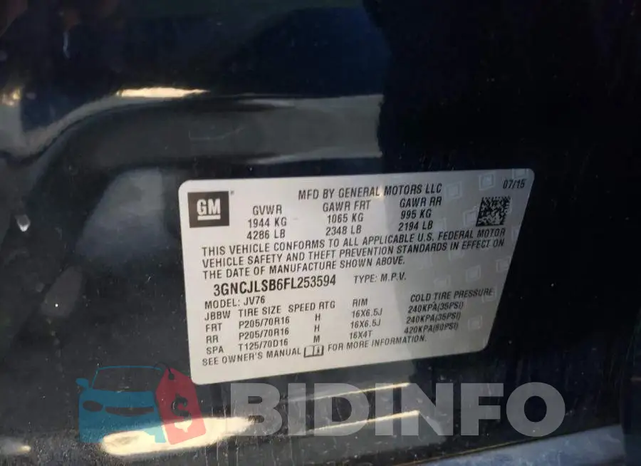 3GNCJLSB6FL253594 Photo# 13
