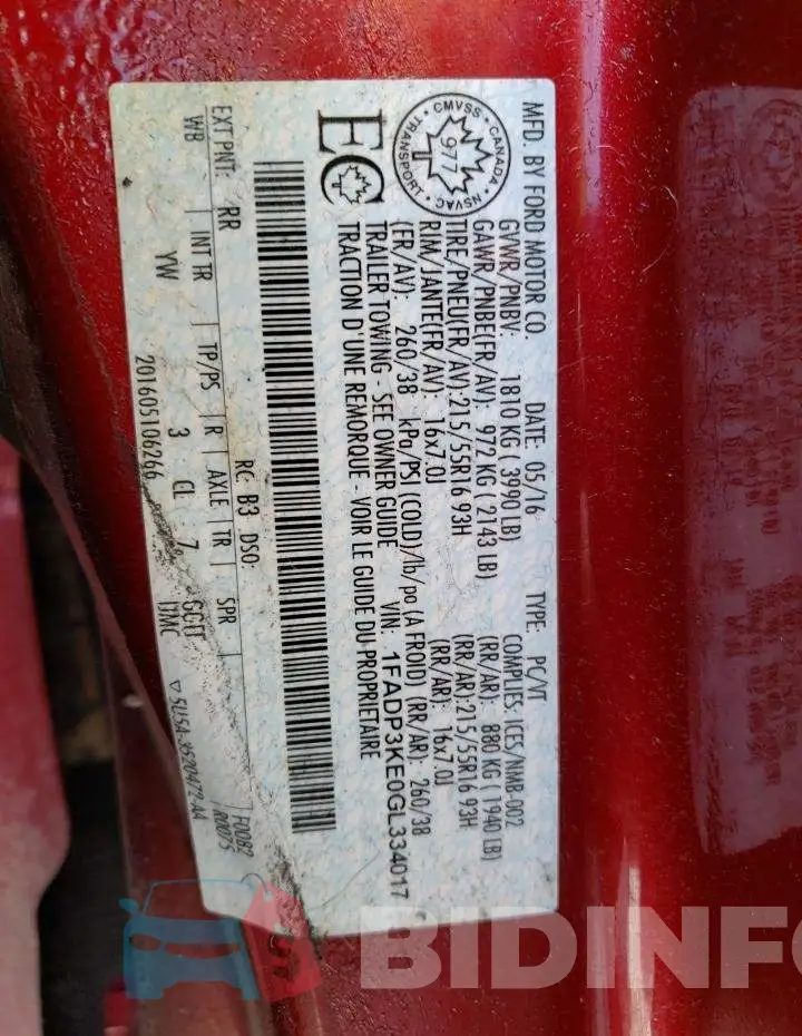 1FADP3KE0GL334017 Photo# 12