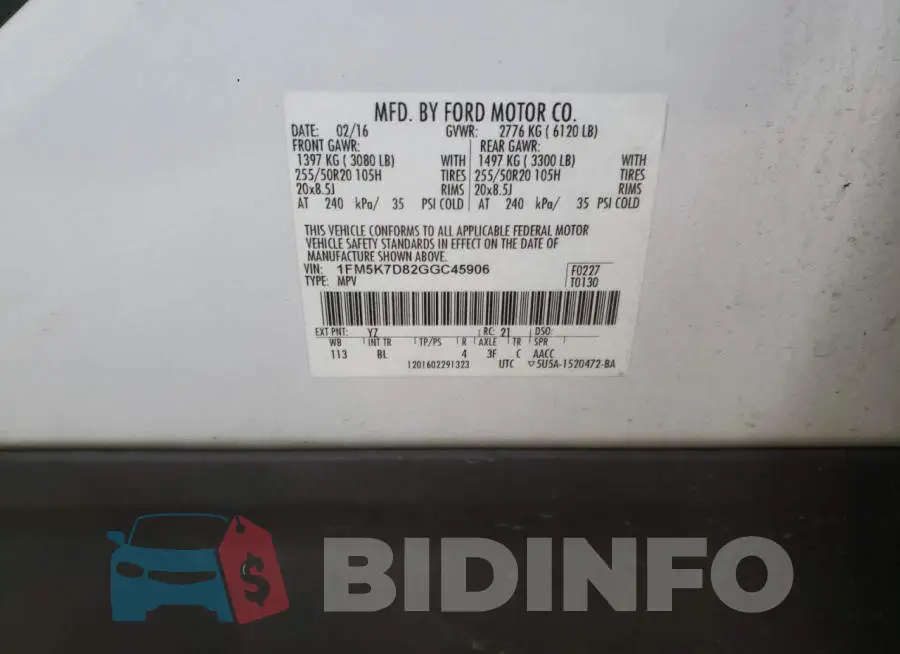 1FM5K7D82GGC45906 Photo# 14