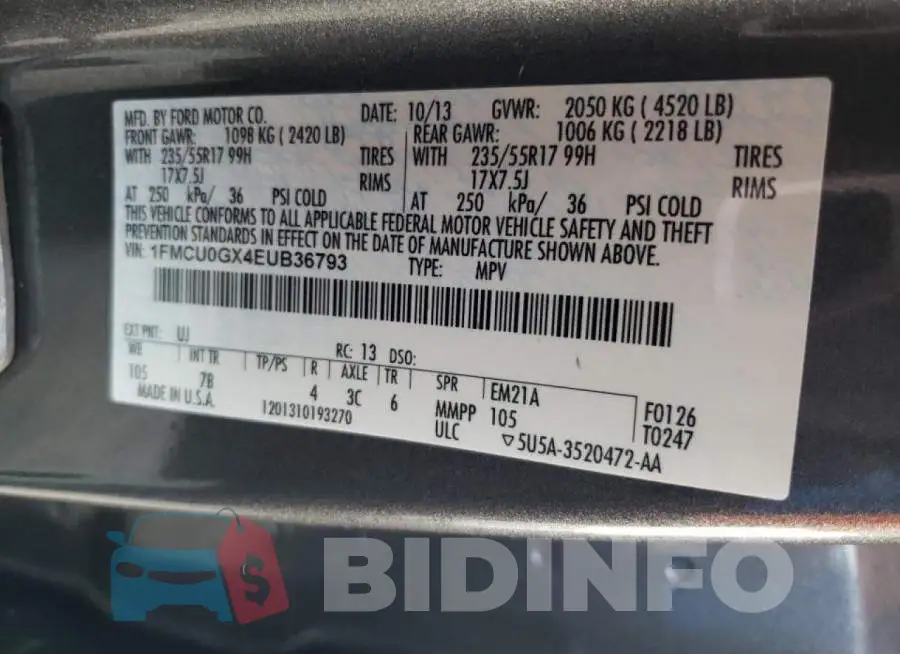 1FMCU0GX4EUB36793 Photo# 12