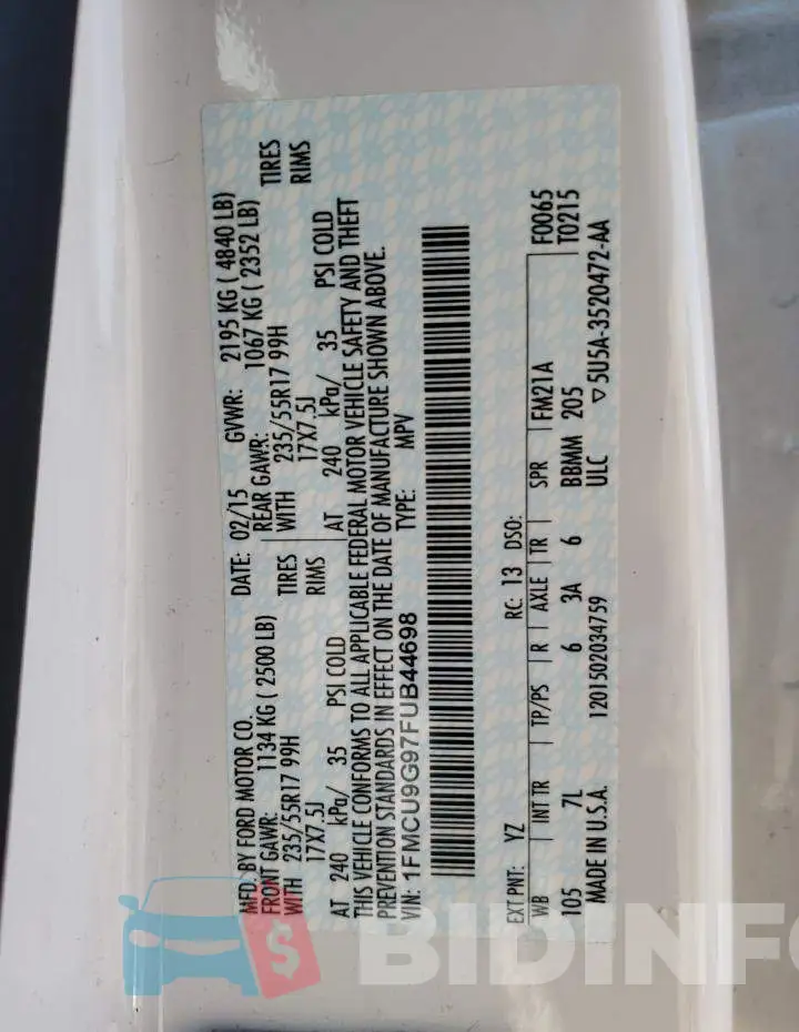 1FMCU9G97FUB44698 Photo# 13