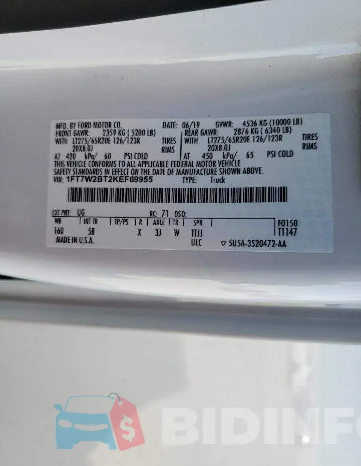 1FT7W2BT2KEF69955 Photo# 12