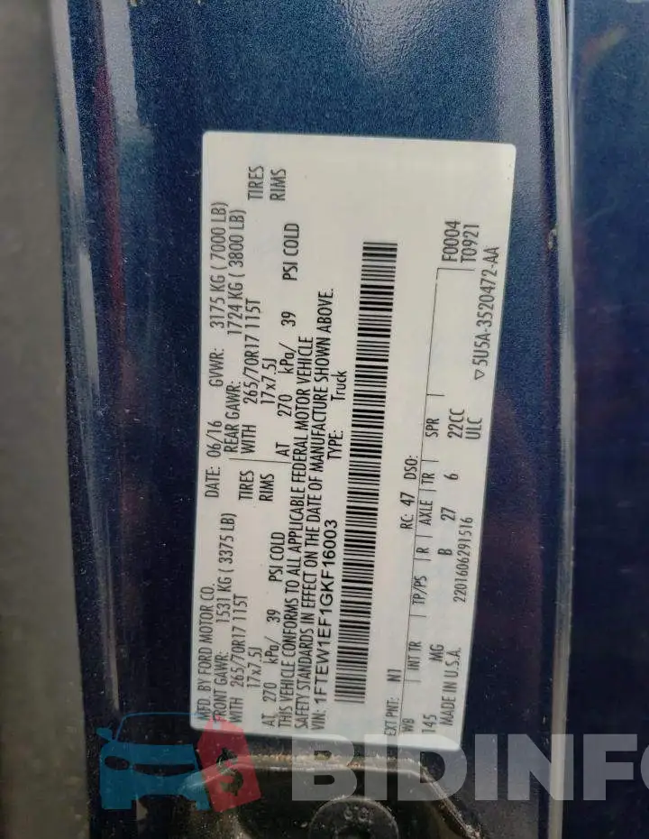 1FTEW1EF1GKF16003 Photo# 13