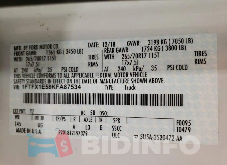 1FTFX1E58KFA87534 Photo# 12