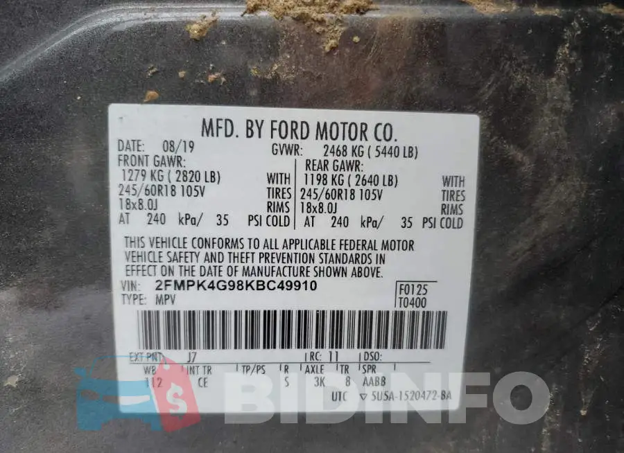 2FMPK4G98KBC49910 Photo# 12