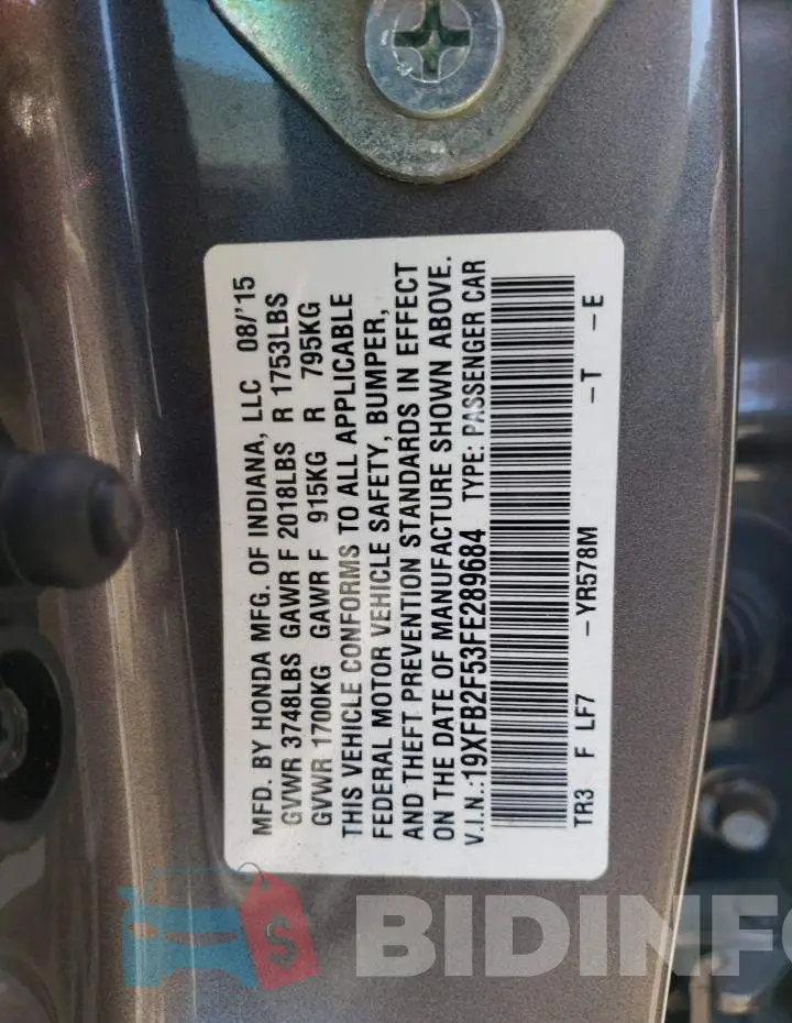 19XFB2F53FE289684 Photo# 12