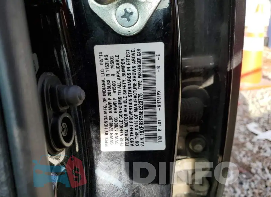 19XFB2F58EE223775 Photo# 12