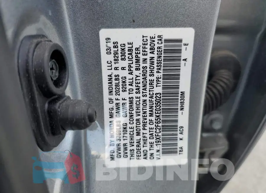 19XFC2F65KE035023 Photo# 12