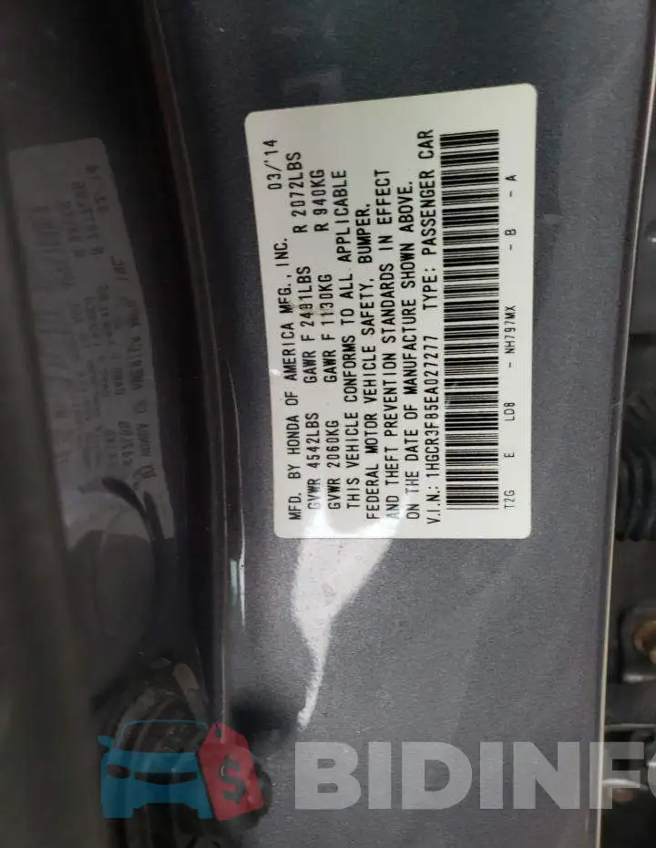1HGCR3F85EA027277 Photo# 12