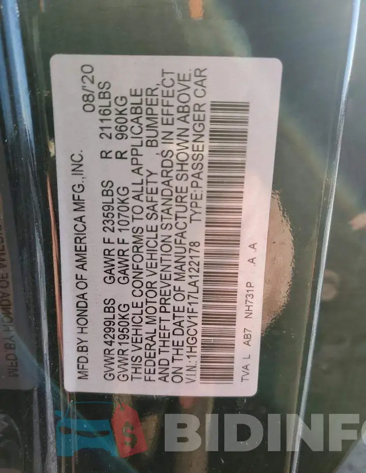 1HGCV1F17LA122178 Photo# 12