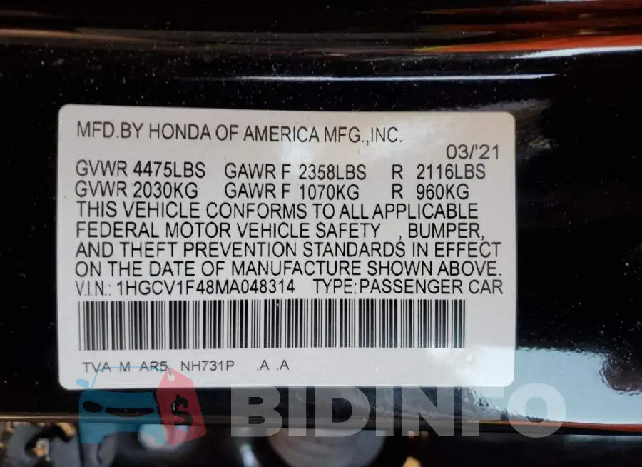 1HGCV1F48MA048314 Photo# 13