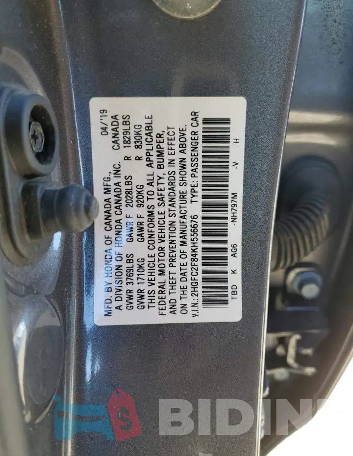 2HGFC2F84KH556676 Photo# 12