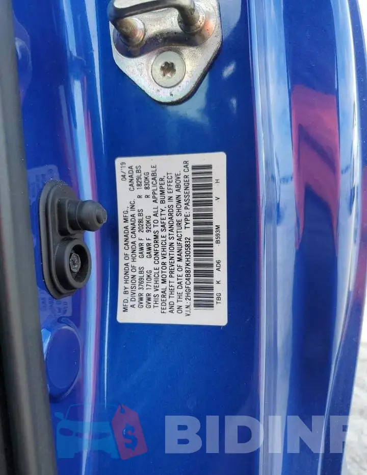 2HGFC4B87KH305832 Photo# 13