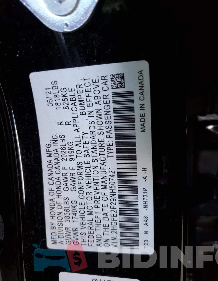 2HGFE2F29NH507421 Photo# 12