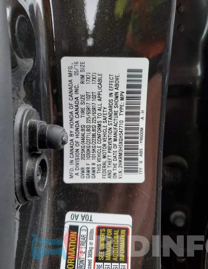 2HKRM3H5XGH547710 Photo# 13