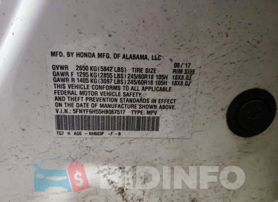 5FNYF6H55HB067517 Photo# 13