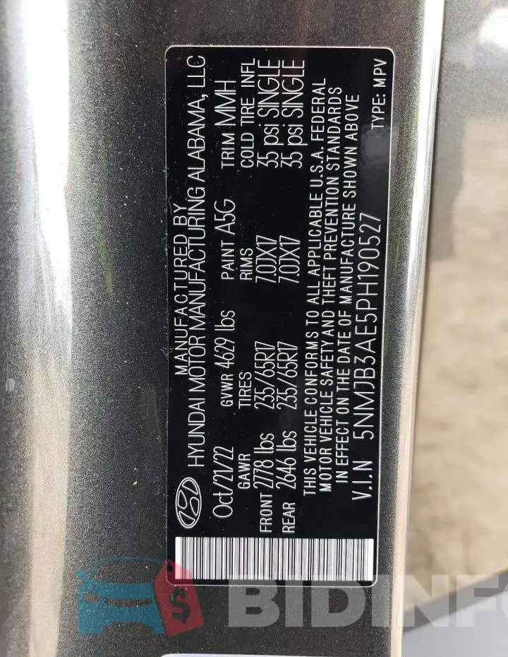 5NMJB3AE5PH190527 Photo# 13