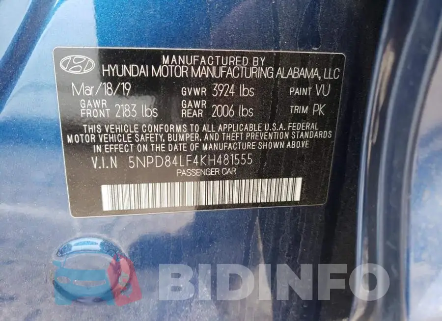 5NPD84LF4KH481555 Photo# 12