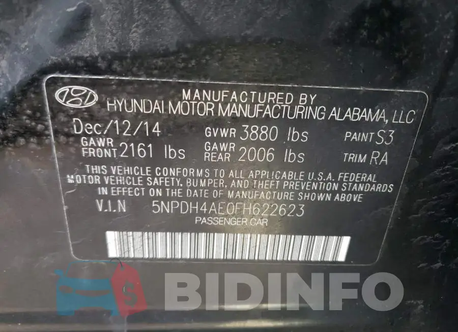 5NPDH4AE0FH622623 Photo# 12