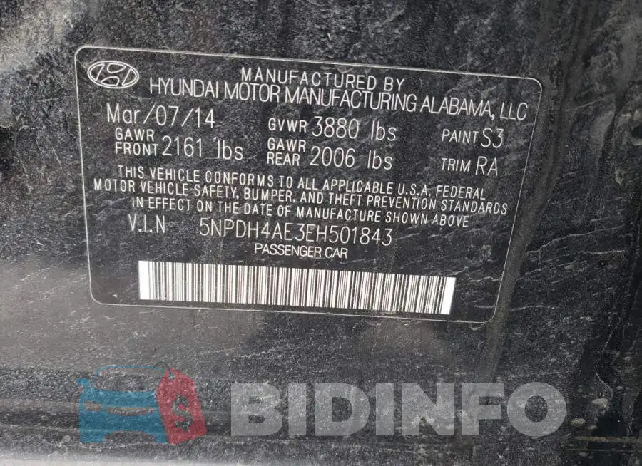 5NPDH4AE3EH501843 Photo# 12