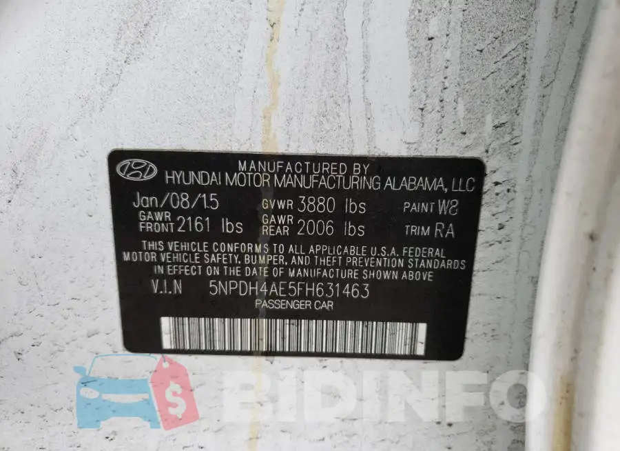 5NPDH4AE5FH631463 Photo# 12