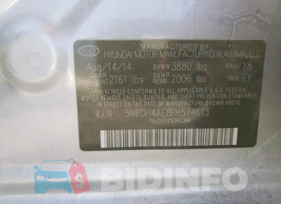 5NPDH4AE8FH574613 Photo# 10