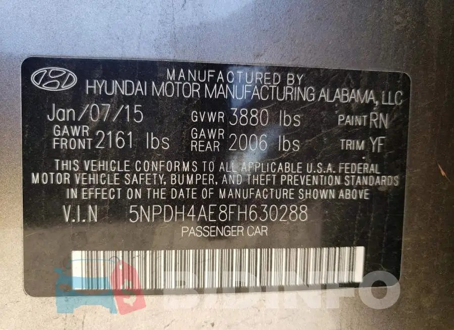 5NPDH4AE8FH630288 Photo# 12